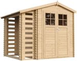 Abri de jardin en bois avec range bûches 206 x 272 x 218 cm – Sans Sol, Portes de Meilleure Qualité