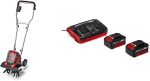 Motobineuse sans fil 2×18 V largeur 30 cm profondeur 20 cm avec 2 batteries 3,0Ah et chargeur double