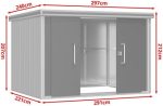 Abri de jardin en métal toit plat porte coulissante gris