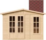 Abri de jardin en bois 6 m² avec plancher et bardeaux noirs – avec bardeaux bitumineux couleur ROUGE