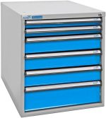 Bloc tiroirs pour établi 4 tiroirs acier 70 x 53 x 65 cm – HxLxP 65x53x70cm – 6x tiroir, Gris Clair/Bleu Clair