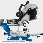 Scie à onglet radiale 2000 W lame 305 mm coupe 330×105 mm double inclinaison table -45/+45 laser