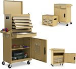 SOARS Servante d’Atelier, Chariot d’Atelier avec 5 Compartiments, 2 Étagères, Coffre Outils Amovible & Armoire à Outils, Verrouillable, 59 X 28 X 102 CM, pour Garage, Atelier, Maison Noir+Gris