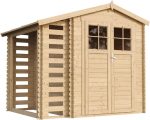 Abri de Jardin en Bois et Range bûches extérieur avec Sol TRAITÉ – extérieur I206xL272xH218 cm/ 3,53 + 0,97 m2 Petit abri à Outils, Local à vélos – Toit imperméable, fenêtres TIMBELA M386C+M386G