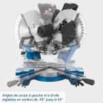 Scie à onglet radiale 2000 W lame 305 mm coupe 330×105 mm double inclinaison table -45/+45 laser