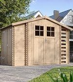 Abri de jardin en bois avec bûcher et plancher traité 4,47 m² portes doubles et fenêtres