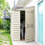Abri de jardin adossable en vinyle 4 x 8 kit fondation métal porte réversible