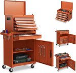 Servante d’atelier 6 tiroirs avec coffre amovible et armoire de rangement – Orange
