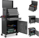 Servante d’atelier 6 tiroirs avec coffre amovible et armoire de rangement – Noir+gris