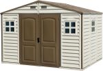 Abri de jardin en vinyle 10 x 8 avec 3 fenêtres kit de fondation métal 324,8 x 247 x 233,2 cm
