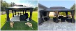 Tonnelle de jardin 5,45 x 3,65 m en aluminium avec rideaux et moustiquaire