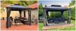 Tonnelle de jardin 5,45 x 3,65 m en aluminium avec rideaux et moustiquaire