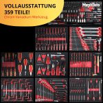 Servante d’atelier 12 tiroirs avec outils plan de travail bois et roulettes