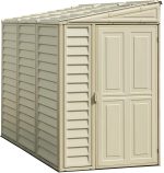 Abri de jardin adossable en vinyle 4 x 8 kit fondation métal porte réversible – Ivoire