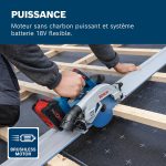 Scie circulaire sans fil 18 V 57 mm avec butée longitudinale et rail de guidage 440 mm
